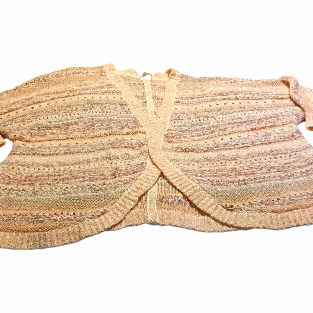 Chico's Striped Open-Knit Cardigan Sweater Women's Petite PXL Beige Pink